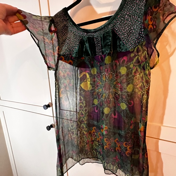 Custo Barcelona Haute Couture Sheer Velvet Multi Silk Blouse; Women's S-M - Picture 2 of 6